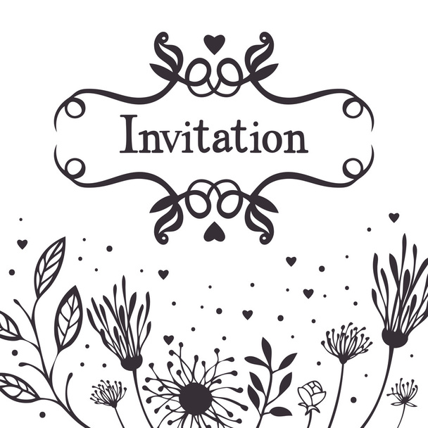 Invitation with abstract floral background - Vektör, Görsel