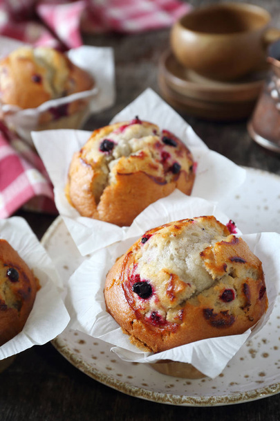 Blueberry muffins, cup of coffee and cezve  - Fotoğraf, Görsel