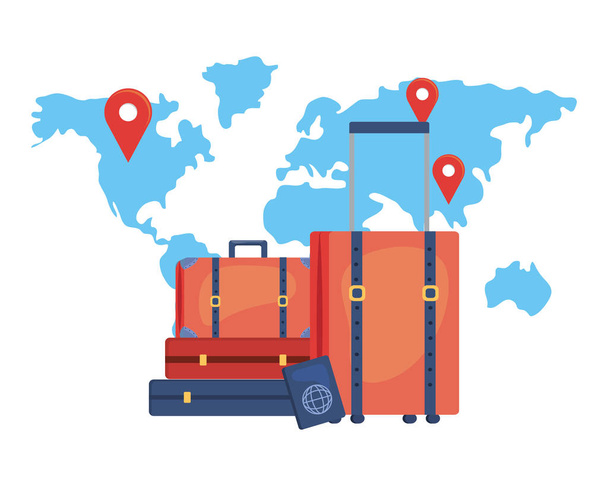 Εικονογράφηση αποσκευης και σχεδιασματος ταξιδιωτικής - Διάνυσμα, εικόνα