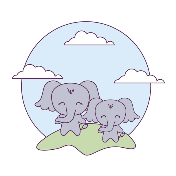 manzara sevimli filler hayvanlar - Vektör, Görsel