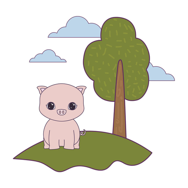 cute piggy animal in landscape natural - Vektor, Bild