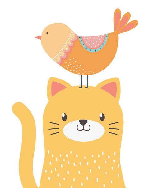 Σχέδιο κινουμένων σχεδίων γάτας και πουλιού - Διάνυσμα, εικόνα