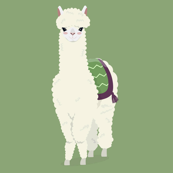 Carino bianco morbido alpaca su uno sfondo verde. Immagine vettoriale
. - Vettoriali, immagini