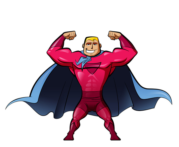 Super vahva sankari punaisessa puvussa ja voima ele
 - Valokuva, kuva