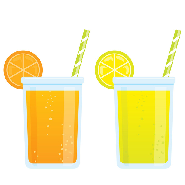 Cooling cartoon beverages cold refreshing drinks of orange and l - Vector, Image