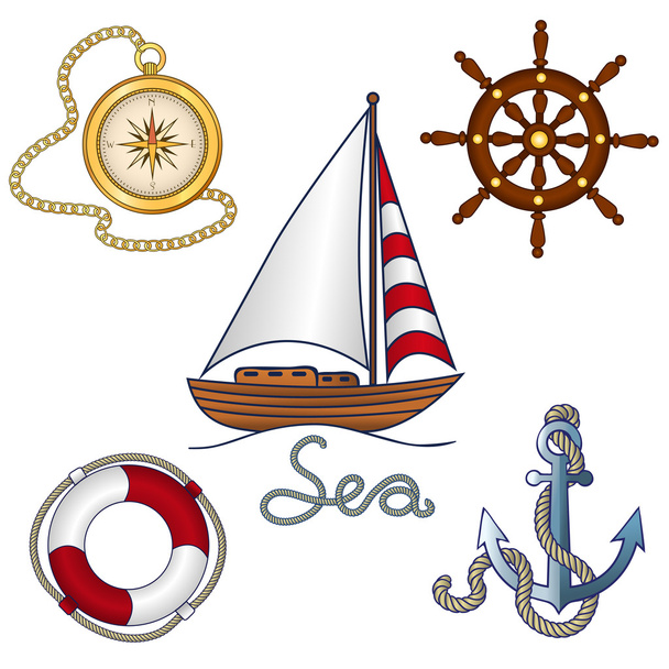 Set of nautical objekts - Vetor, Imagem