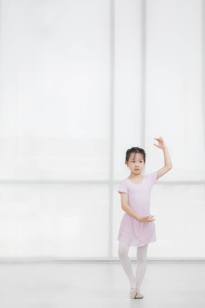 Pink dressed Asian girl in a ballet pose - Foto, imagen