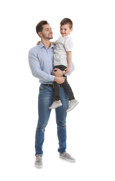 Portrait of dad and his son isolated on white - Photo, image