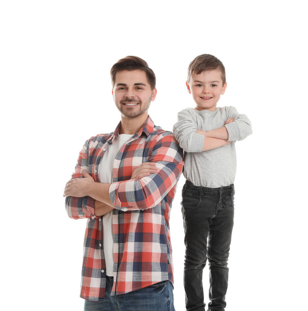 Portrait of dad and his son isolated on white - Fotografie, Obrázek