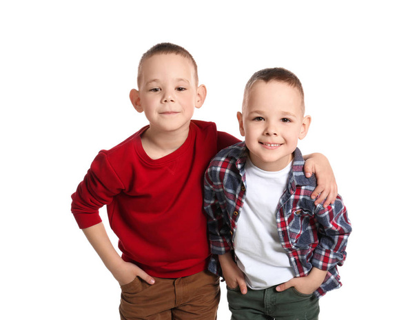 Portrait of cute twin brothers on white background - Zdjęcie, obraz