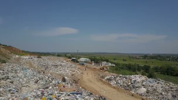 Вид с воздуха на городской мусорный бак. Чайки питаются пищевыми отходами
. - Кадры, видео