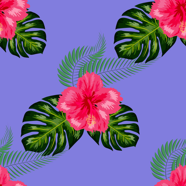 Jednolity wzór monstera liści, kwiatów, tropikalne liście palmy. - Wektor, obraz