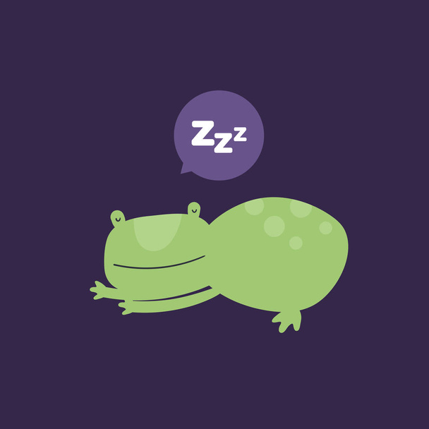 Vector scandinavian animal character illustration. Colorful childish cute dreamin frog sleeps and zzz text isolated on black background. Design for child goods decoration, print, web backdrops - Vektor, kép