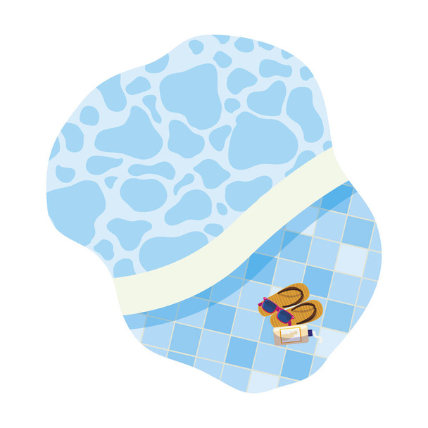 edge of pool with sandals and sunglasses scene - Vector, Image