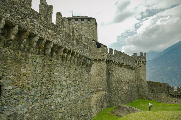 Castle walls of Montebello castle, one of the three castles in B - Photo, Image