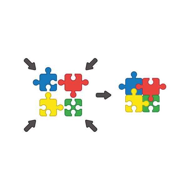 Concept d'icône vectorielle de quatre pièces de puzzle connecté
.  - Vecteur, image