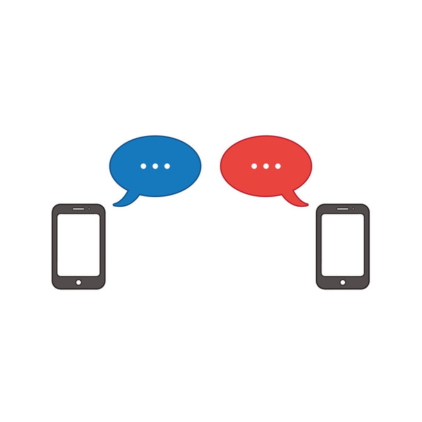 Vector icon concept of two smartphones with two speech bubbles.  - Vektor, kép