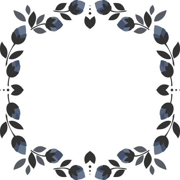 blue flowers gray leaves square shaped wreath floral illustration isolated on white background - ベクター画像