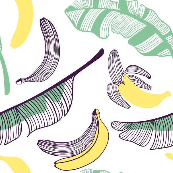 Χωρίς ραφές από μπανάνες. Φρούτα, φύλλα μπανάνας. Διανυσματική εικόνα που σχεδιάζεται στο σύγχρονο μοντέρνο επίπεδο στυλ για το Web, εκτυπώσεις αφίσες και ταπετσαρίες - Διάνυσμα, εικόνα