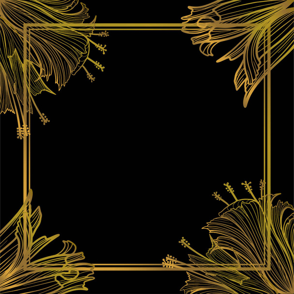 Floral frame with flowers and place for text. Golden color. Elegant element for design template. Decor for birthday and greeting card, wedding invitation. Vector illustration. - Vektor, obrázek
