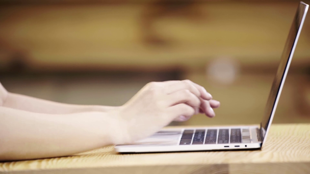 Ausgeschnittene Ansicht einer jungen erwachsenen Frau mit Laptop im Café  - Filmmaterial, Video