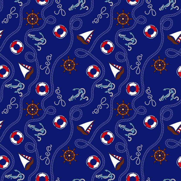 Blue marine seamless pattern - Vector, Image