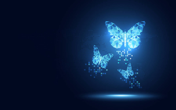 Futuristische blauwe lowPoly Butterfly abstracte technologie achtergrond - Vector, afbeelding