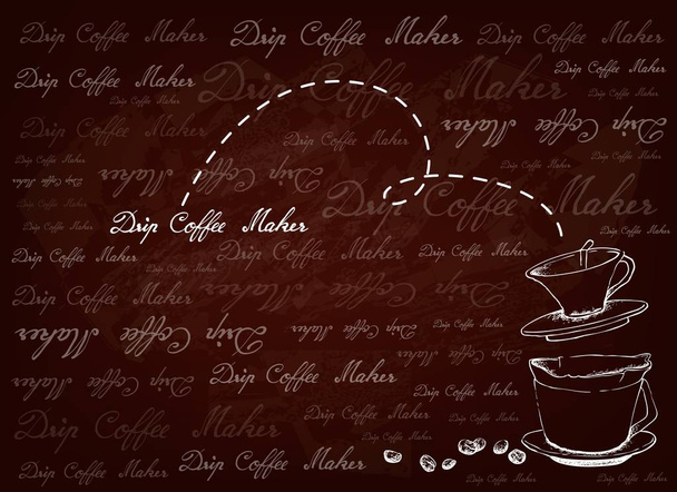 Hand Drawn Background of Drip Coffee Maker with Coffee Beans - Vector, Image