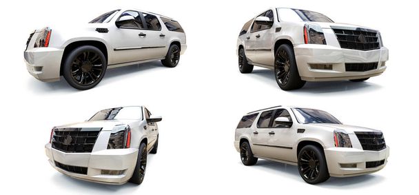 Set big white premium SUV on a white background. 3d rendering. - Photo, Image
