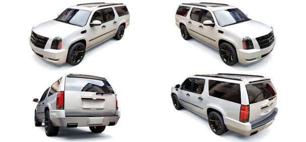 Ορίστε ένα μεγάλο λευκό SUV σε λευκό φόντο. απόδοση 3D. - Φωτογραφία, εικόνα
