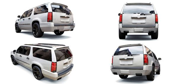 Zet Big White premium SUV op een witte achtergrond. 3D-rendering. - Foto, afbeelding