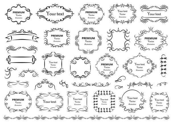 Calligraphic design elements . Decorative swirls or scrolls, vintage frames , flourishes, labels and dividers. Retro vector illustration. - Vector, Image