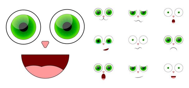 Набор симпатичных эмоций, дизайн графических элементов, анимированные персонажи коллекции, глаза и рот, приложения, векторная иллюстрация
 - Вектор,изображение