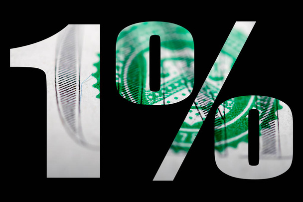 Inscrição de 1% com textura de nota de dólar no interior
 - Foto, Imagem