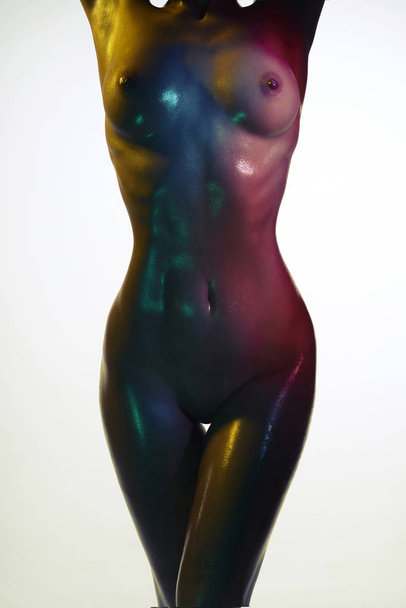 Fashion colorful photo of nude sexy woman with wet body - Φωτογραφία, εικόνα