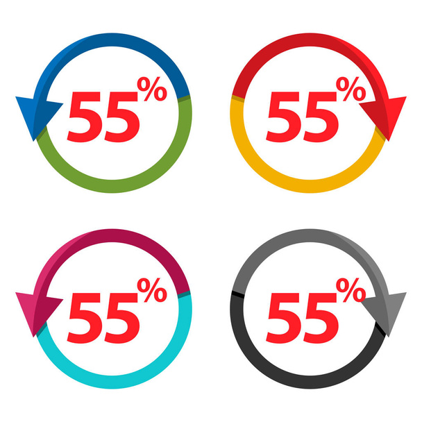 Fifty five percent down, downwards arrow illustration - Vector, Image
