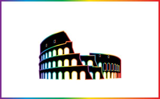 Drawing of Coliseum, Colosseum illustration in Rome, Italy. black and white illustration. Roma 2019 Pride LGBTIQ+ - Photo, Image