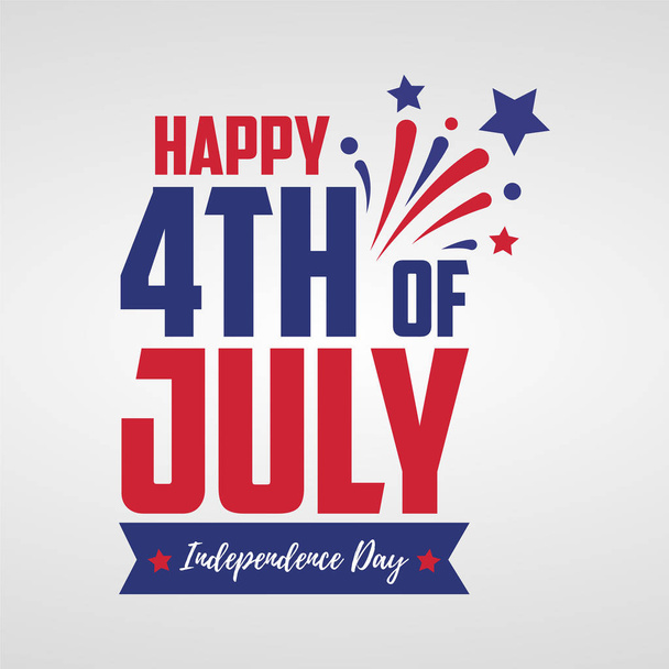 Happy 4th July. With United States flag colors, symbols, and fireworks. Independence day. Ready to use in flyers, posters, social media and decorations. - Vector, Image