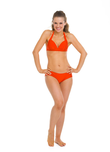 Full length portrait of happy young woman in swimsuit - Zdjęcie, obraz