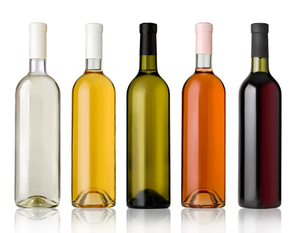 Ensemble de bouteilles de vin blanc, rose et rouge
. - Photo, image