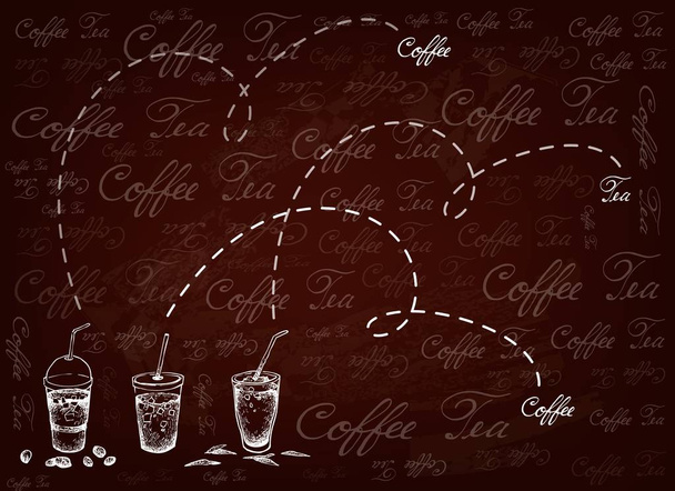 Handgezeichneter Hintergrund von Eiskaffee und Tee - Vektor, Bild