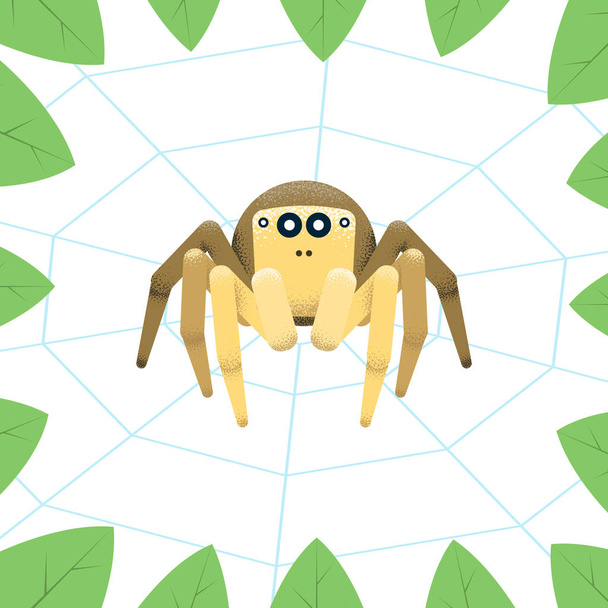 ウェブ上のクモ。周りの葉 - ベクター画像