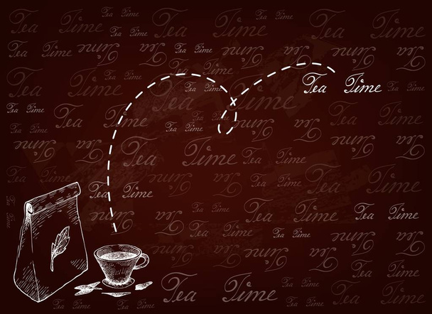 Handgezeichneter Hintergrund von Glas Tee mit Teebeutel - Vektor, Bild