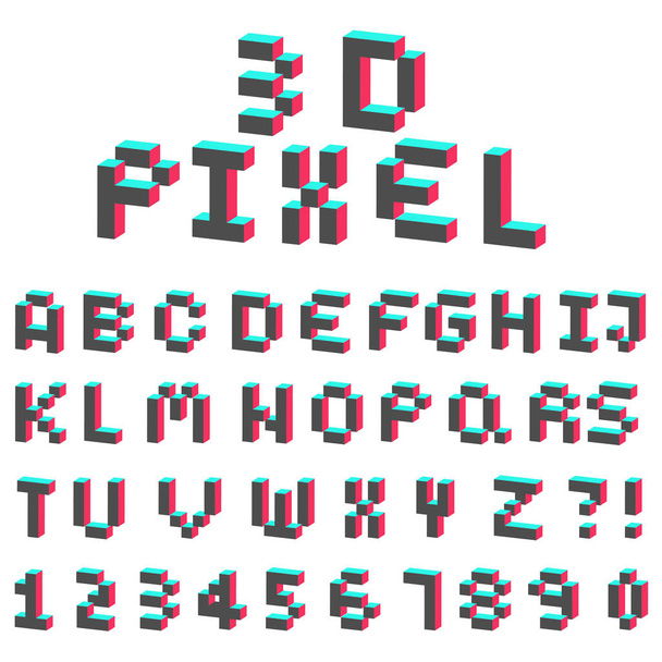 3D-Alphabet aus Pixel-Design-Schrift - Vektor, Bild