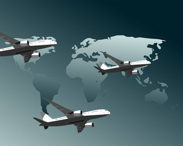 Αεροπλάνα χάρτη φόντο ταξίδια διακόσμηση - Διάνυσμα, εικόνα