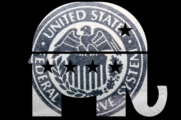Республиканский слон, деньги на чёрном фоне
. - Фото, изображение