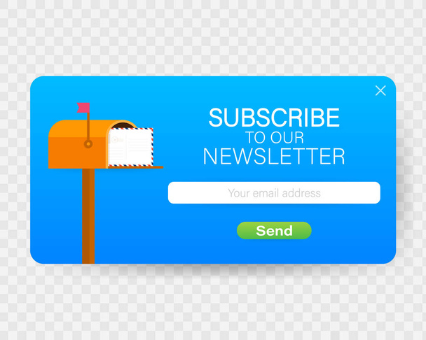 Abonnez-vous par e-mail, modèle vectoriel de newsletter en ligne avec boîte aux lettres et bouton soumettre. Illustration vectorielle
. - Vecteur, image