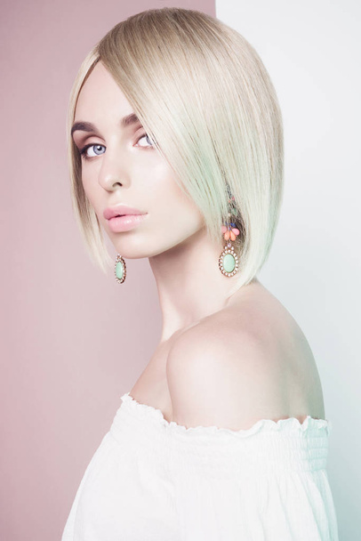 Beautiful sexy blonde with professional classic make-up  - Фото, изображение