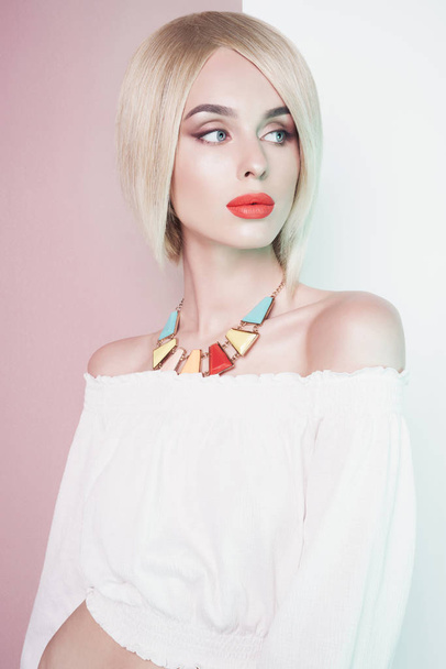 Beautiful sexy blonde with professional classic make-up  - Zdjęcie, obraz