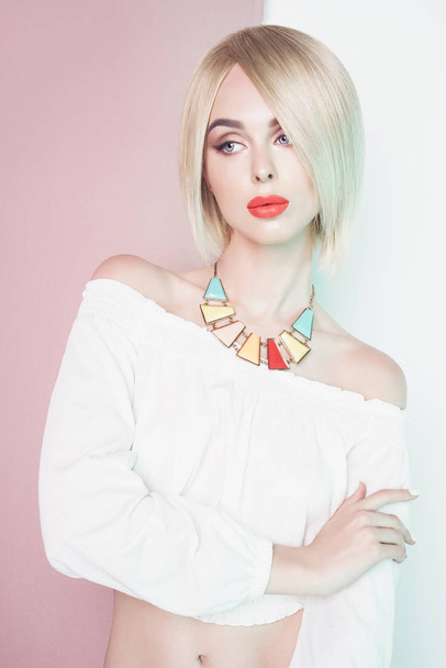Beautiful sexy blonde with professional classic make-up  - Фото, зображення